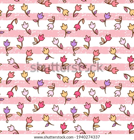 Stylized tulips flowers vector pattern. Spring summer flowers seamless background. 