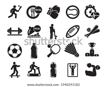 Universal fitness icons set to use for web and mobile UI. set of basic elements.