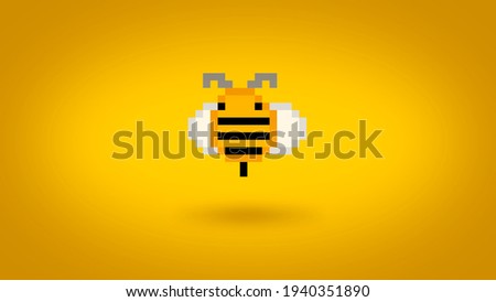 Cute pixel honey bee on a yellow background