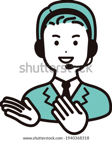 A male operator at a call center heading to a computer. Guide your hand to the side.