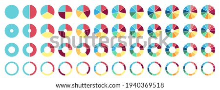 Circle pie chart. 2,3,4,5,6,7,8,9,10,11,12 sections or steps. Flat process cycle. Progress sectors. Royalty-Free Stock Photo #1940369518