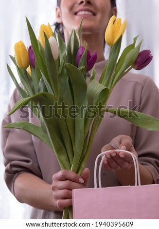 8 march. Flowers. Woman gifts. Photo.