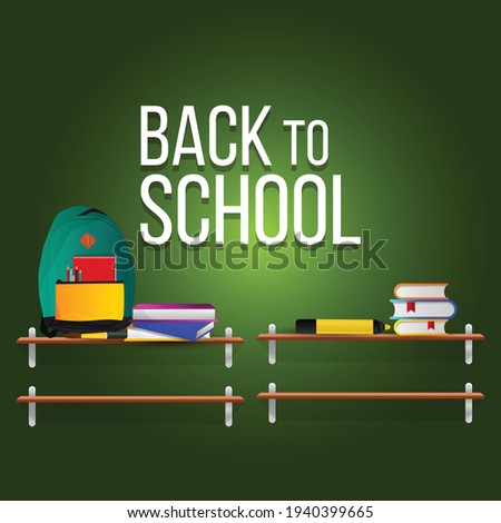 Vector illustration of back to school background banner template with creative equipment pencil, school bag, books etc.