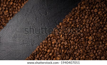 Coffee beans and empty place for text. View from above. Copy of space