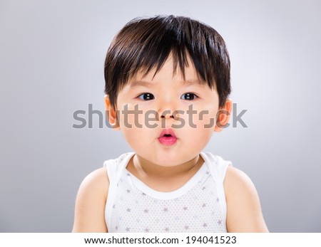 Asian baby boy pout lip