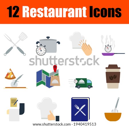 Restaurant Icon Set. Flat Design. Fully editable vector illustration. Text expanded.