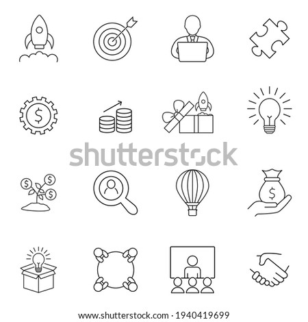 Start Up Business Outlined Line Vector Icon Set Icon Pack startup. Sign for web page, mobile app, button, logo.
