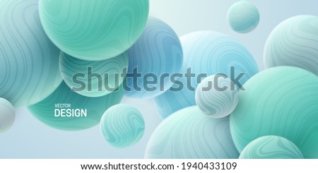 Abstract background with 3d marbled spheres. Soft turquoise bubbles. Vector illustration of balls textured with wavy striped pattern. Modern cover concept. Decoration element for banner design Royalty-Free Stock Photo #1940433109