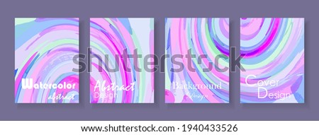 Watercolor abstract vector backgrounds with swirling effect pattern. Cards template in pink and blue colors. Eps 10