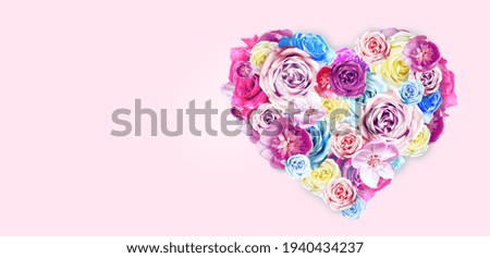 happy mother's day. bouquet of colorful assorted roses in heart shape on white background. holiday concept