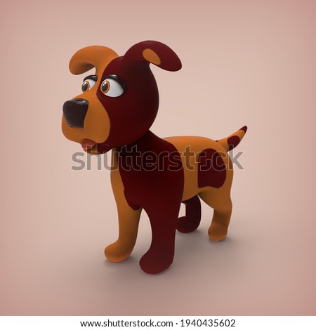 3d rendering model dog with brown spots in cartoon style on gray background isolate