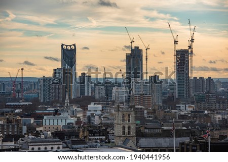 Cityscape of London business district from aerial