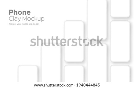 Clay Phones Mockups with Blank Screens Isolated on White Background. Vector Illustration