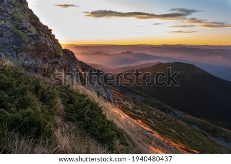 Beautiful scenery at sunrise. Very beautiful colors of sunrise in the mountains.