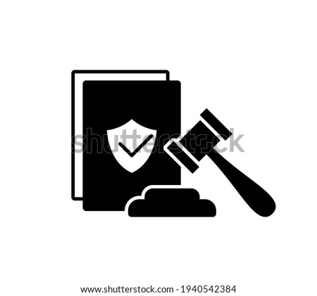 Adoption of bill. Silhouette icon of paper, gavel with stand. Black simple illustration of judgment, code of conduct, passing laws. Flat isolated vector pictogram on white background Royalty-Free Stock Photo #1940542384