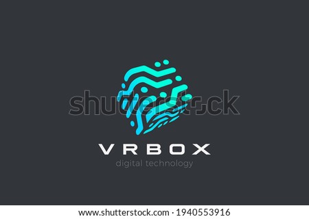 Box Logo Cube abstract design Virtual RealityTechnology vector template linear style. Neural network Artificial intelligence AI internet web Logotype concept icon.