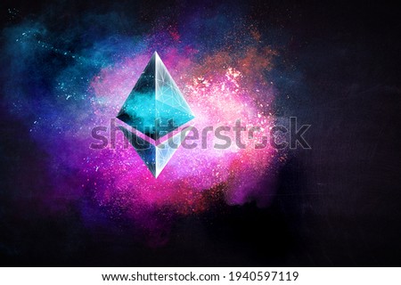 Pyramid agaisnt colourful background . Mixed media