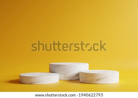 Marble podium Circle shape with beautiful dark yellow background.3d rendering