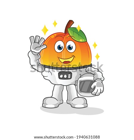 apricot astronaut waving character. cartoon mascot vector