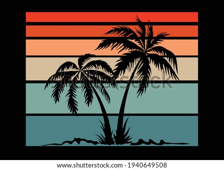 palm tree silhouette vector illustration in summer vacation time