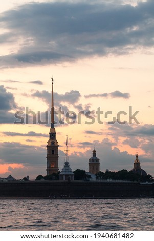 Peter and Paul fortress silhouette at white night, one of the most popular landmark of Saint-Petersburg, Russia
