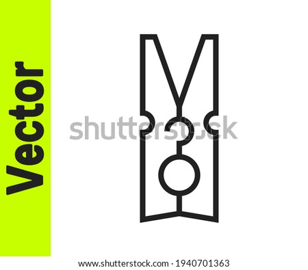 Black line Old wood clothes pin icon isolated on white background. Clothes peg.  Vector