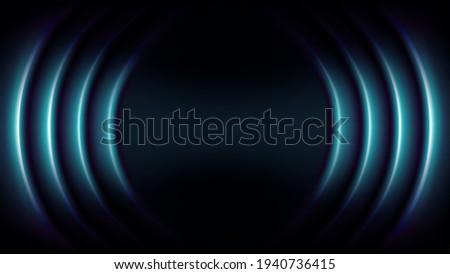 Sound wave. Blue neon bass waves vector. lights glow abstract background. Blue rays. Tech style futuristic backdrop. Graphic illustration Royalty-Free Stock Photo #1940736415