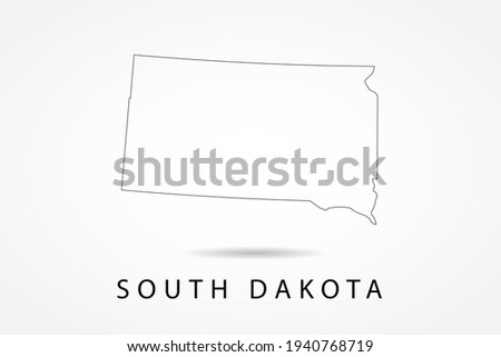 South Dakota Map- State of USA Map International vector template with thin black outline or outline graphic sketch style and black color isolated on white background - Vector illustration eps 10