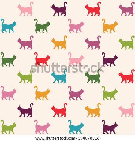 Seamless pattern. Texture with colorful cats curved tails. 