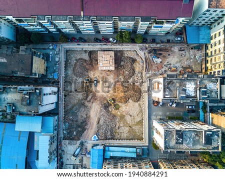 Vertical aerial photography of construction sites in the city