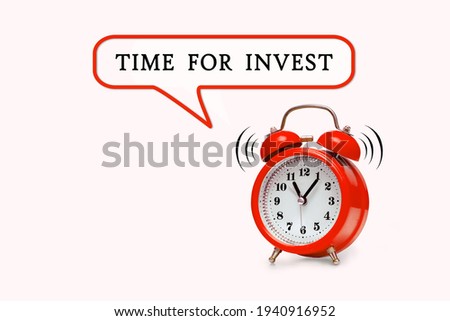 Time For INVEST - text on light pink background with red alarm clock