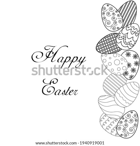 Happy Easter card with easter eggs and greetings. Easter eggs composition black on white background. Vector design