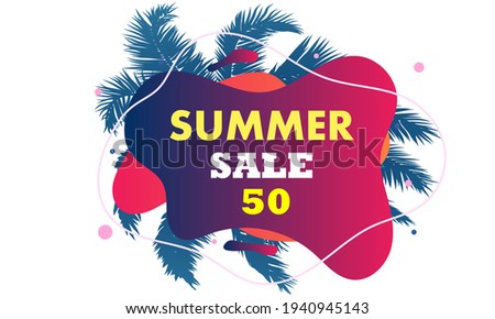 Abstract modern graphic liquid banner with palm tree for summer sales, vector art illustration.