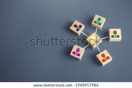 People united by a joint idea project. Founding a business company around a startup project development. Working on new ideas, contribution. Achieving goal. Innovation, collective ideas. Royalty-Free Stock Photo #1940957986