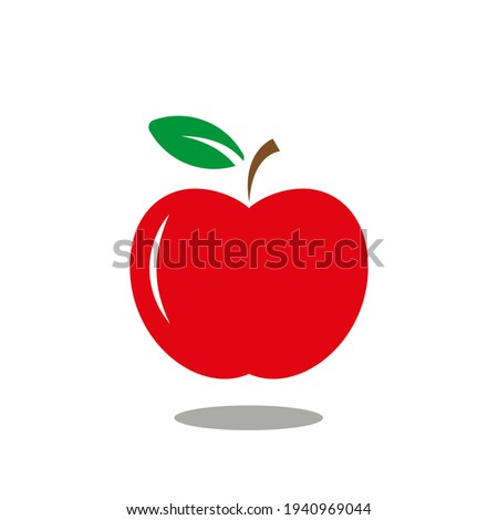Red apple with green leaf, brown branch and shadow isolated on white background