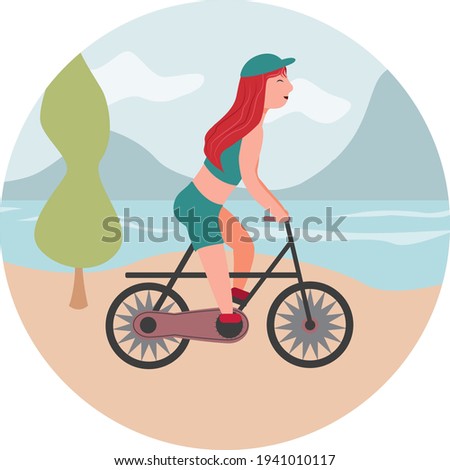 GIRL RIDES BIKE, IN NATURE, ICON, SPORT