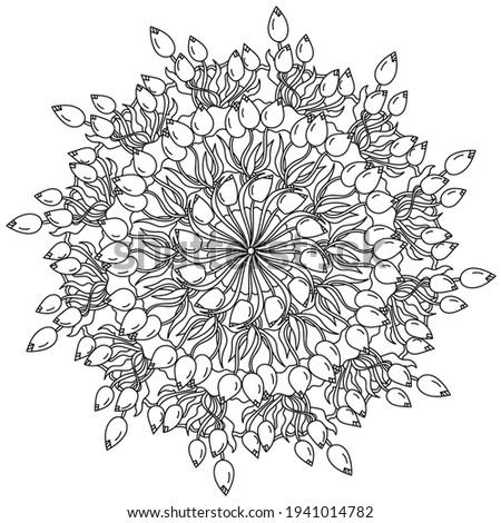 Contour mandala of tulips, coloring page for a card for mother's day or another holiday vector illustration