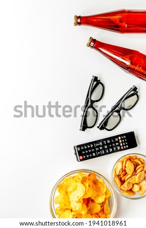 snacks for watching TV on white background top view mock-up
