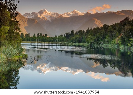 Mirror reflections in Lake Matheson, New Zealand