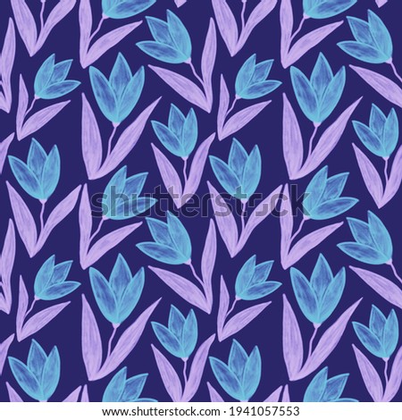 Hand drawn pattern with tulips. Designed for textile fabrics, wrapping paper, wallpaper, postcards, prints, background.