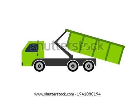 Hook loader truck with skip bin icon. Clipart image isolated on white background