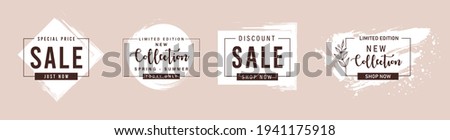 Grunge frames with text sale,new collection,super big finale special offer.Spring floral pink border background with scuffs white.Border for banner,flyer,social media.Vector template poster discount Royalty-Free Stock Photo #1941175918
