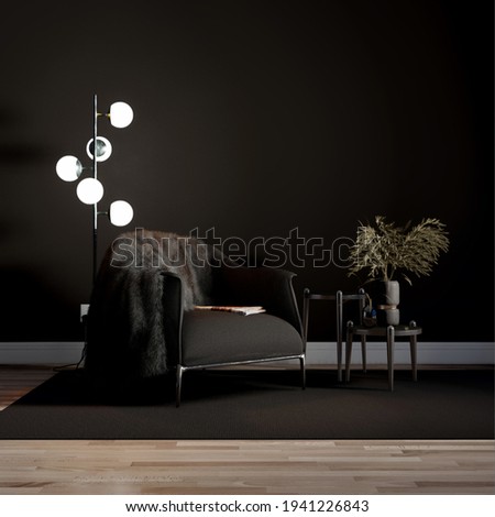 mockup poster frame on modern interior background, living room, contemporary style, 3D rendering, 3D illustration, all black