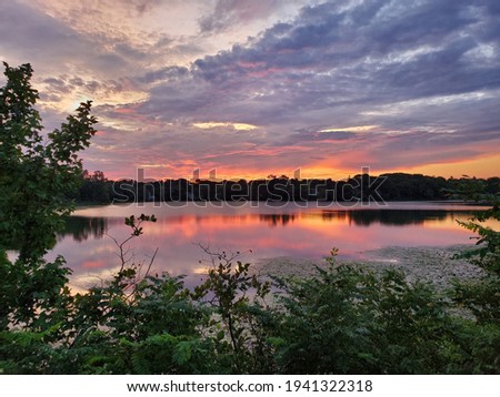 Beautiful lake sunset sunrise view