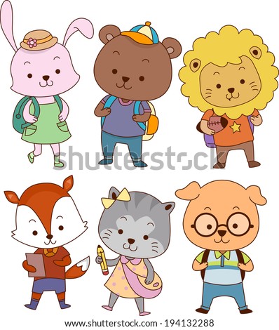 Illustration Featuring Cute Animals Dressed as Students