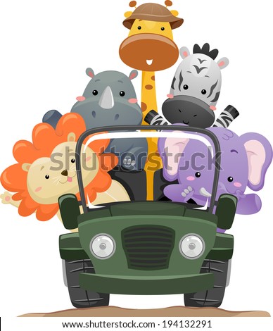 Illustration Featuring Cute Safari Animals on a Road Trip