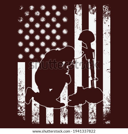 Soldier kneeling at grave. American Independence Day 4th Of July Design. US Independence Day Vector design for t-shirt, poster, mug, phone case etc.