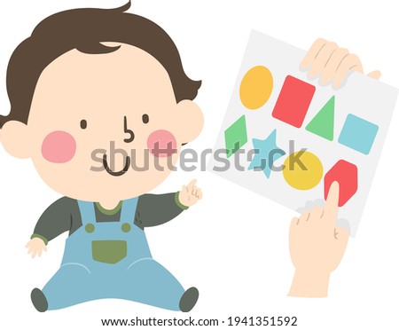 Illustration of a Kid Boy Toddler Learning About Shapes with Hands Pointing on Paper with Shapes