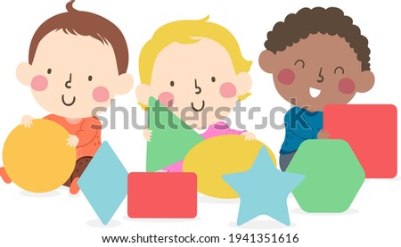 Illustration of Kids Toddlers Playing with Different Shapes