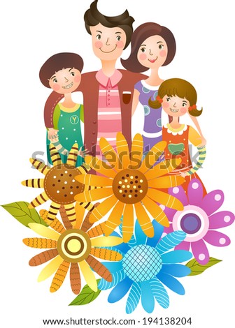 The view of family with flower 